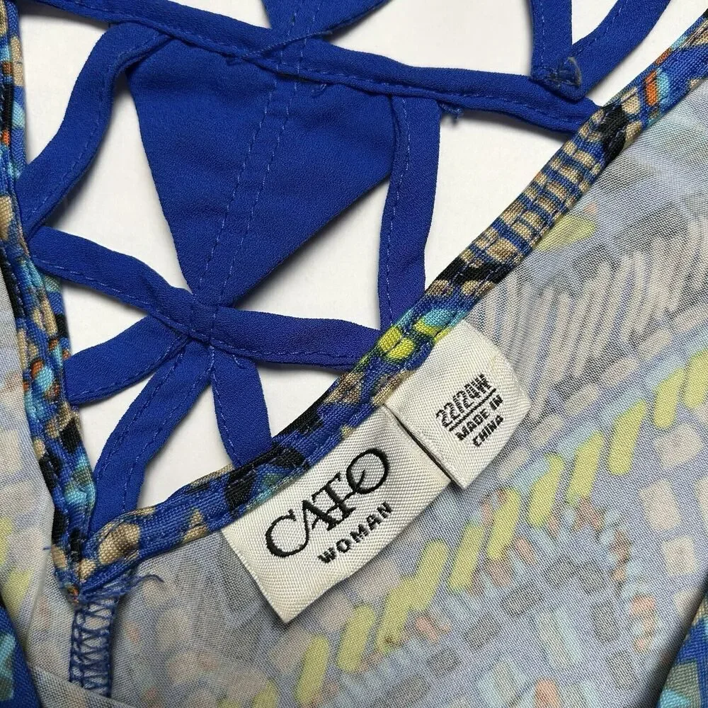 Cato Plus Size Geometric Shirt Blouse Blue Green Colorful Plus 22/24W - Picture 3 of 6
